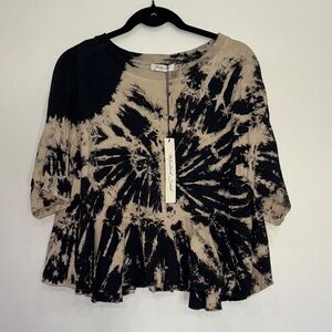Mustard Seed Black and Tan Tie-Dye Blouse NWT